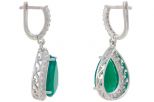 Серьги из серебра с агатом зелёным и фианитами капля 12х16 мм 53520
