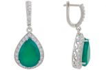 Серьги из серебра с агатом зелёным и фианитами капля 12х16 мм 53520