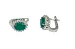 Серьги из серебра с агатом зелёным и фианитами овал 6х8 мм 53525