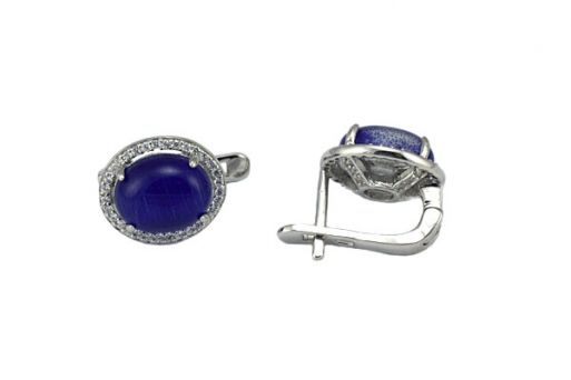 Серьги из серебра 925 пробы с кошачьим глазом.