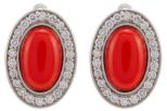 Серьги из серебра с кораллом красным и фианитами овал 7х10 мм 53767