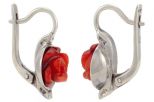 Серьги из серебра с кораллом красным роза 10 мм чаша 53841