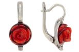 Серьги из серебра с кораллом красным роза 10 мм чаша 53841