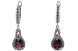Серьги из серебра с гранатом и фианитами капля 7х9 мм 54198