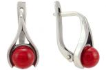 Серьги из серебра с кораллом красным шар 8 мм капля малая 54233