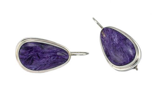 Серьги из серебра 925 пробы с чароитом.