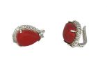 Серьги из серебра с кораллом красным и фианитами капля 10х15 мм 54502
