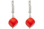 Серьги из серебра с кораллом красным кубик 7х7 мм 54626