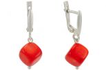 Серьги из серебра с кораллом красным кубик 7х7 мм 54626