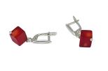 Серьги из серебра с кораллом красным кубик 7х7 мм 54626