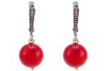 Серьги из серебра с кораллом красным шар 12 мм 54628