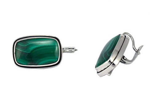 Серьги из серебра 925 пробы с малахитом.