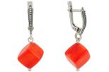 Серьги из серебра с кораллом красным кубик 9х9 мм 55122