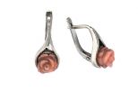 Серьги из серебра с кораллом розовым роза 8 мм капля малая 55131