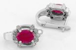 Серьги из серебра с рубином и фианитами овал 6х8 мм 55233