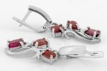 Серьги из серебра с рубином 3 овала 4х6 мм 55247