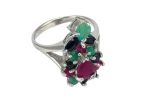 Кольцо из серебра с изумрудом, рубином, сапфиром 14 камней 55268