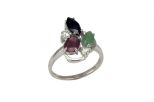 Кольцо из серебра с изумрудом, рубином, сапфиром и фианитами 3 камня 55275