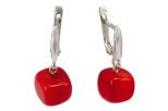 Серьги из серебра с кораллом красным кубик 9х9 мм 55434