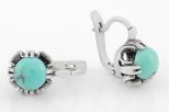 Серьги из серебра с бирюзой натуральной круг 8 мм 55443