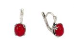 Серьги из серебра с кораллом красным овал 8х10 мм паук 55455