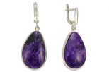 Серьги из серебра с чароитом капля 20х25 мм 56114