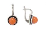 Серьги из серебра с кораллом розовым шар 8 мм кнопка 56188