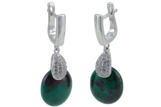 Серьги из серебра 925 пробы с хризоколлой.