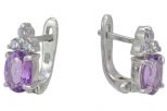 Серьги из серебра с аметистом и фианитами овал 6х8 мм 56841