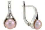 Серьги из серебра с жемчугом розовым шар 8 мм Капля малая 56990