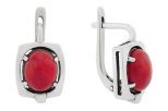 Серьги из серебра с кораллом красным овал 8х10 мм ящик 57017