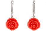 Серьги из серебра с кораллом розовым роза 17 мм 57296