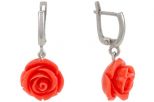 Серьги из серебра с кораллом розовым роза 17 мм 57296