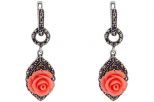 Серьги из серебра с кораллом розовым и марказитами роза 12 мм 57298