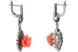 Серьги из серебра с кораллом розовым и марказитами роза 12 мм 57298
