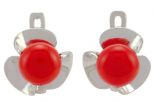 Серьги из серебра с кораллом красным круг 10 мм 57302