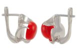 Серьги из серебра с кораллом красным круг 10 мм 57302