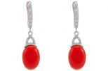 Серьги из серебра с кораллом красным и фианитами овал 10х14 мм 57310
