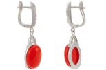 Серьги из серебра с кораллом красным и фианитами овал 10х14 мм 57310