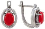 Серьги из серебра с кораллом красным и фианитами овал 6х8 мм 57315