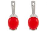 Серьги из серебра с кораллом красным овал 8х10 мм 57317