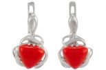 Серьги из серебра с кораллом красным треугольник 9х9х9 мм 57319