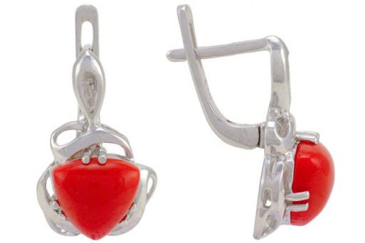 Серебряные серьги с кораллом 57319 купить в магазине Самоцветы мира