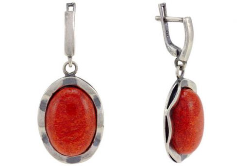 Серебряные серьги с кораллом 57449 купить в магазине Самоцветы мира