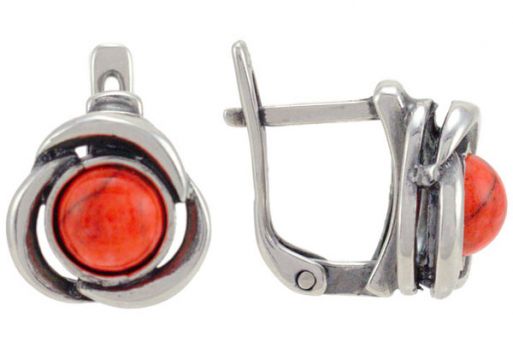 Серебряные серьги с кораллом 57453 купить в магазине Самоцветы мира