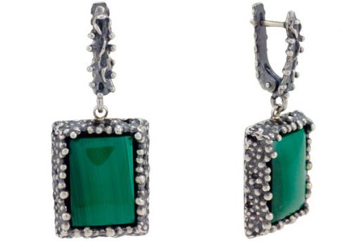 Серьги из серебра 925 пробы с малахитом.