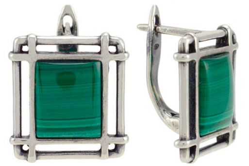 Серьги из серебра 925 пробы с малахитом.