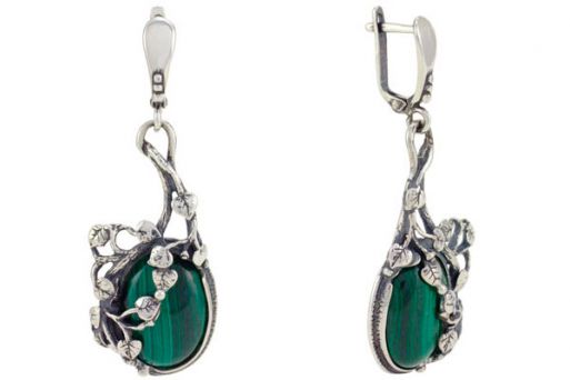Серьги из серебра 925 пробы с малахитом.