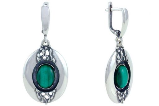 Серьги из серебра 925 пробы с малахитом.