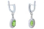 Серьги хризолит с фианитами. Вес 5,5 гр.